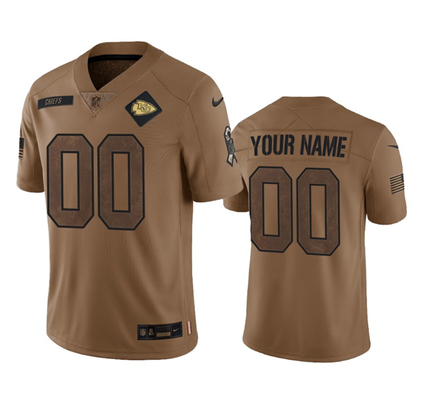 Men%27s Kansas City Chiefs Active Player Custom 2023 Brown Salute To Service Limited Football Stitched Jersey